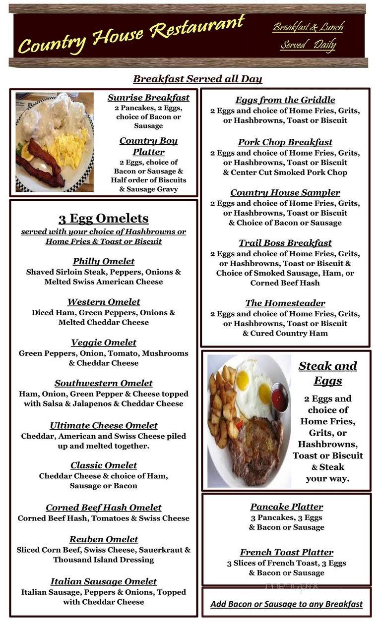 Country House Restaurant - Clermont, GA menu_pic