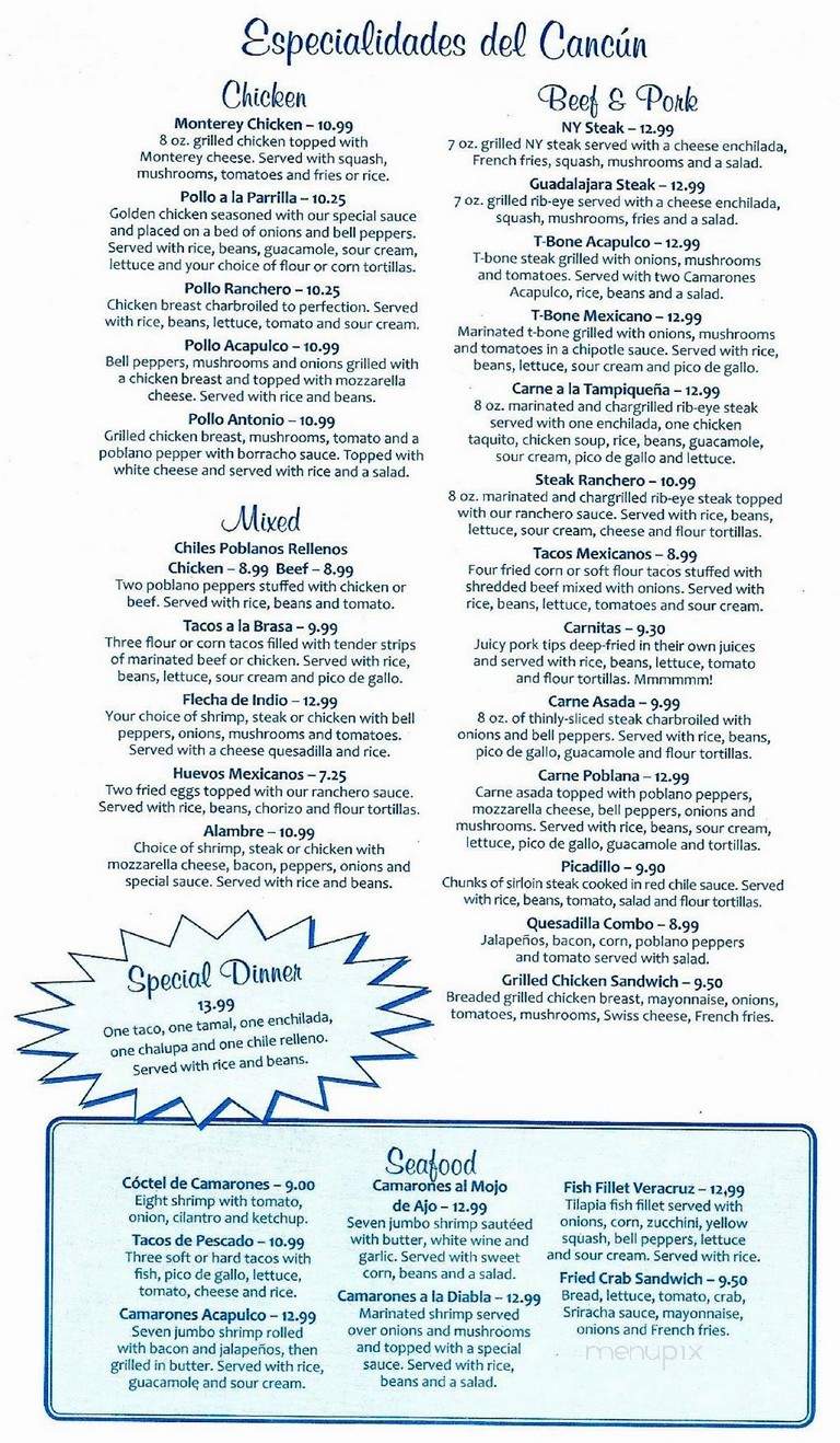 El Cancun Mexican Restaurant - Hiawassee, GA menu_pic