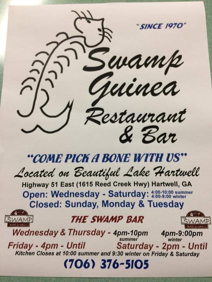 Swamp Guinea Restaurant - Hartwell, GA menu_pic