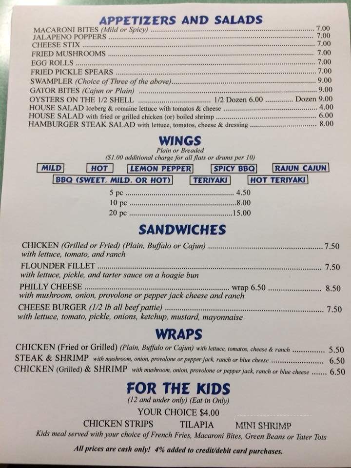 Swamp Guinea Restaurant - Hartwell, GA menu_pic