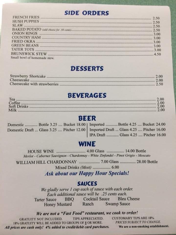 Swamp Guinea Restaurant - Hartwell, GA menu_pic