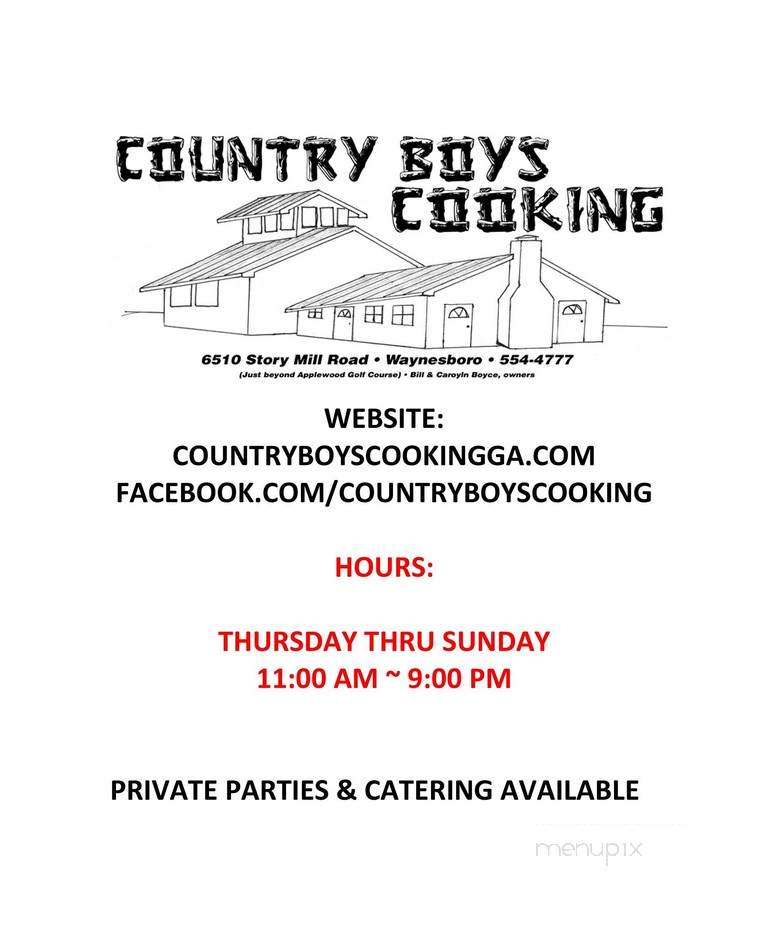 Country Boy's Cooking - Keysville, GA menu_pic