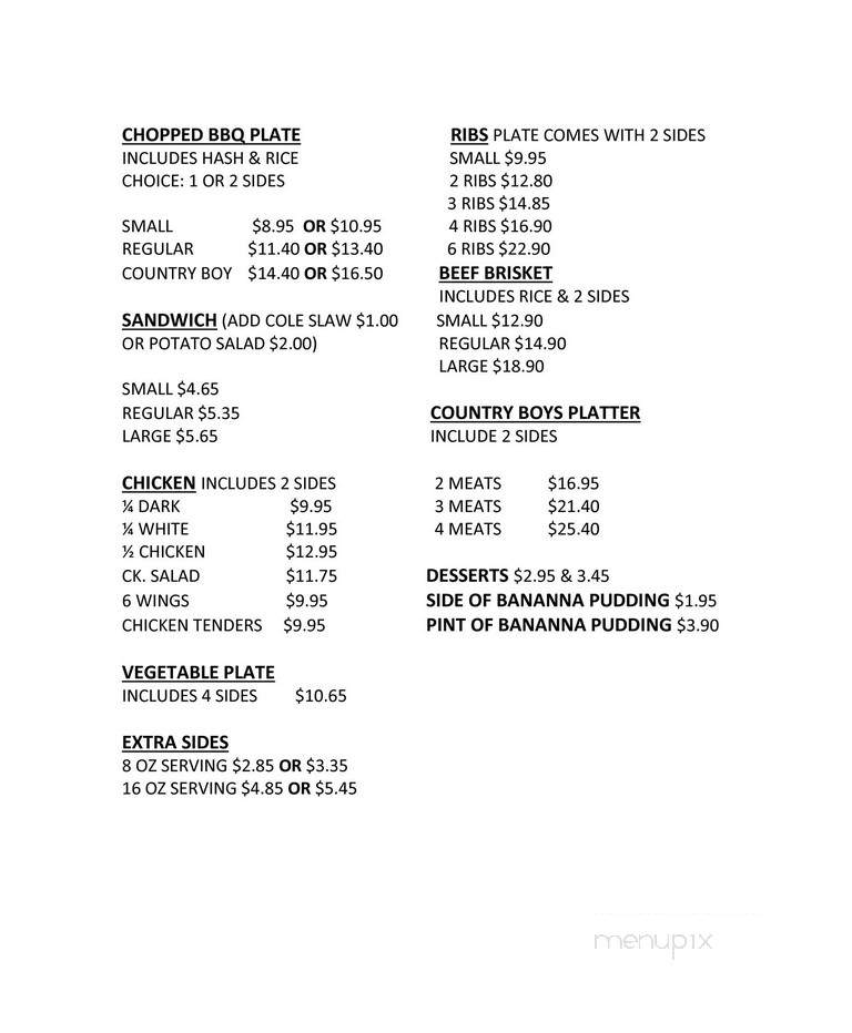 Country Boy's Cooking - Keysville, GA menu_pic