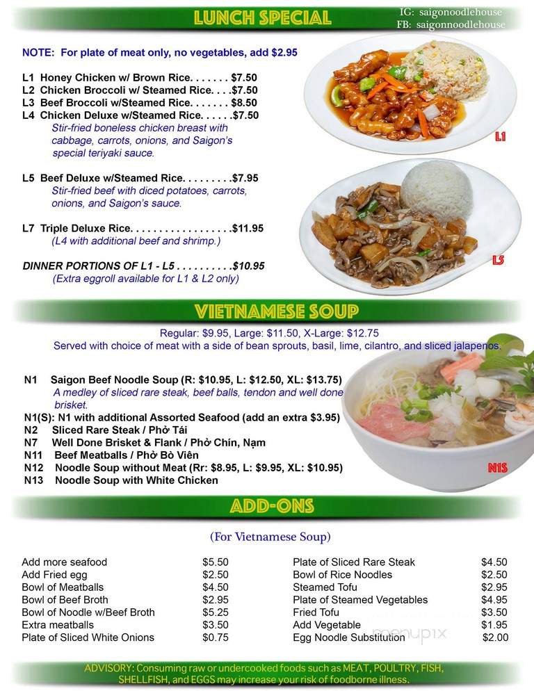 Saigon Noodle House - Bonaire, GA menu_pic