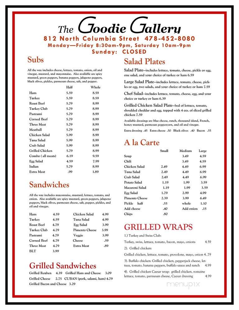 Goodie Gallery - Milledgeville, GA menu_pic
