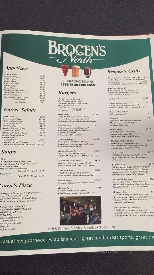 Brogen's North - St Simons Island, GA menu_pic