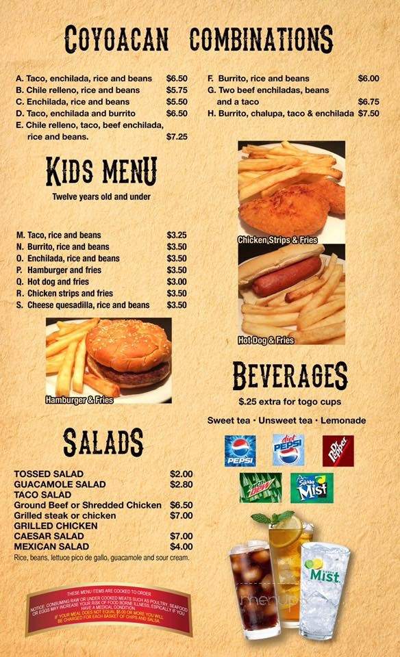 Coyoacan Mexican Restaurant - Quitman, GA menu_pic