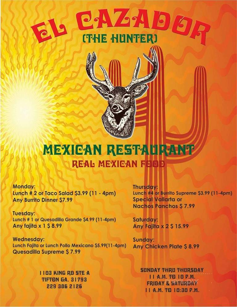 El Caza Dor - Tifton, GA menu_pic