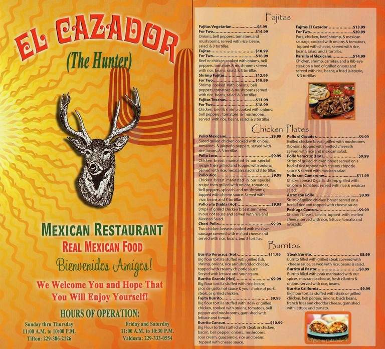 El Caza Dor - Tifton, GA menu_pic