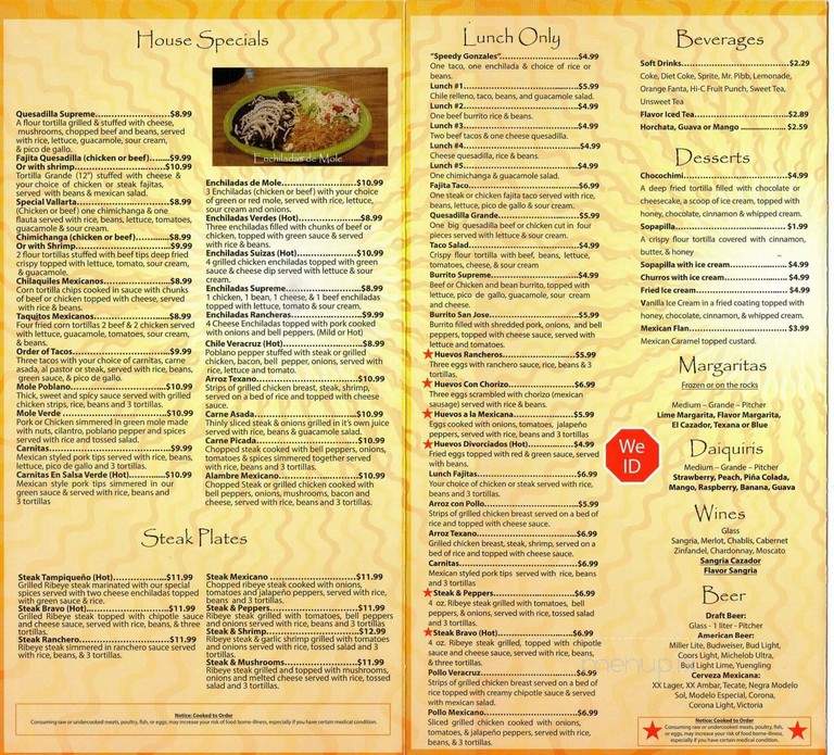 El Caza Dor - Tifton, GA menu_pic
