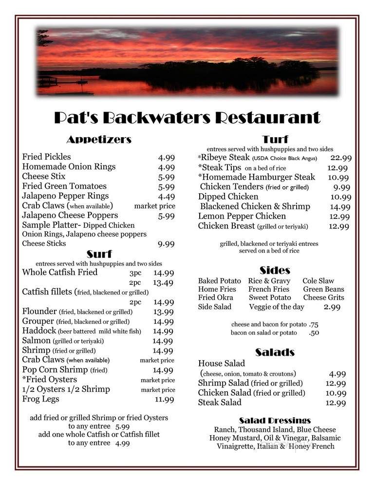 Pat's Backwaters Steaks - Hamilton, GA menu_pic