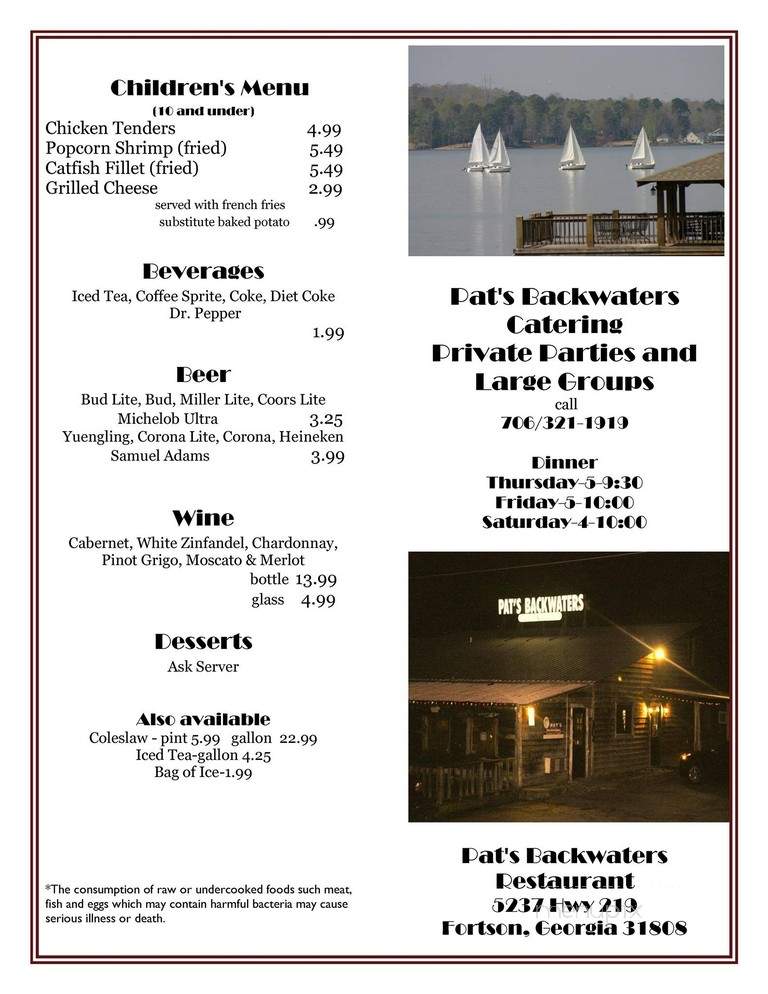 Pat's Backwaters Steaks - Hamilton, GA menu_pic