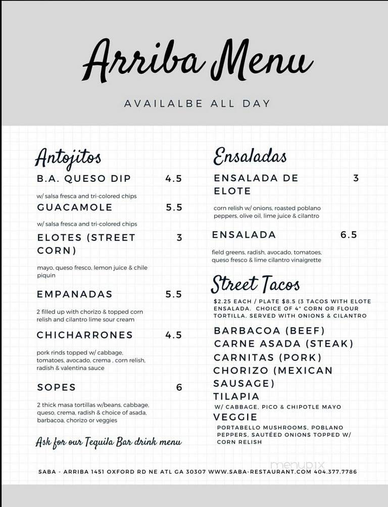 Saba - Atlanta, GA menu_pic