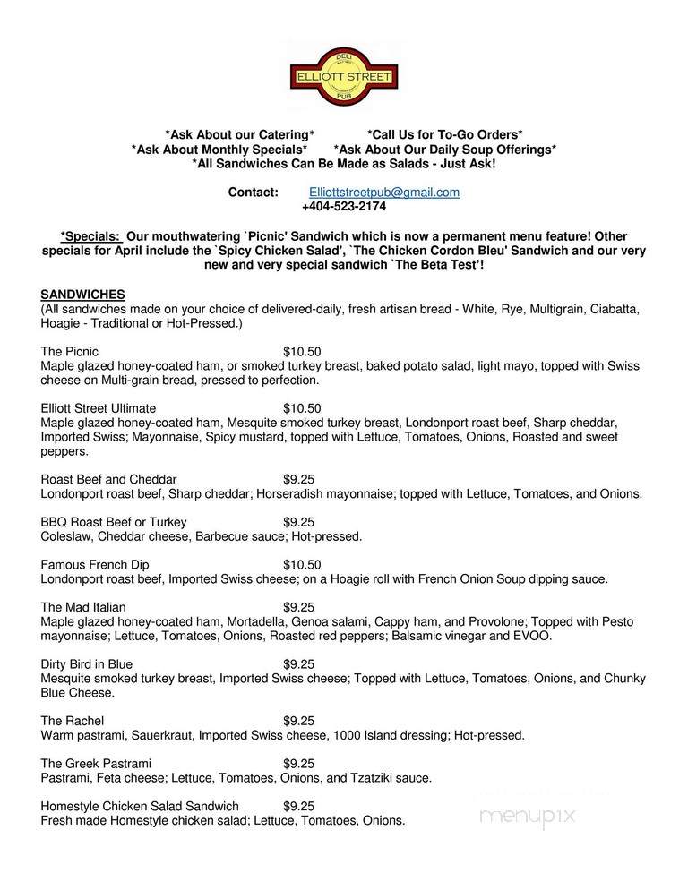 Elliott Street Deli & Pub - Atlanta, GA menu_pic