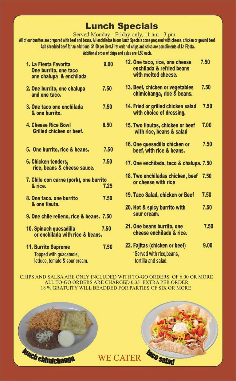 la fiesta mexican restaurant fairburn ga menu