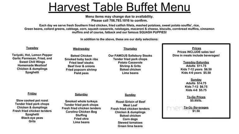 Harvest Table Buffet - Augusta, GA