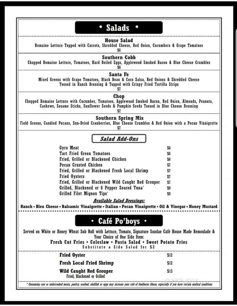 Sundae Cafe - Tybee Island, GA menu_pic