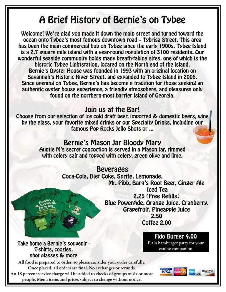 Bernie's River Street - Savannah, GA menu_pic