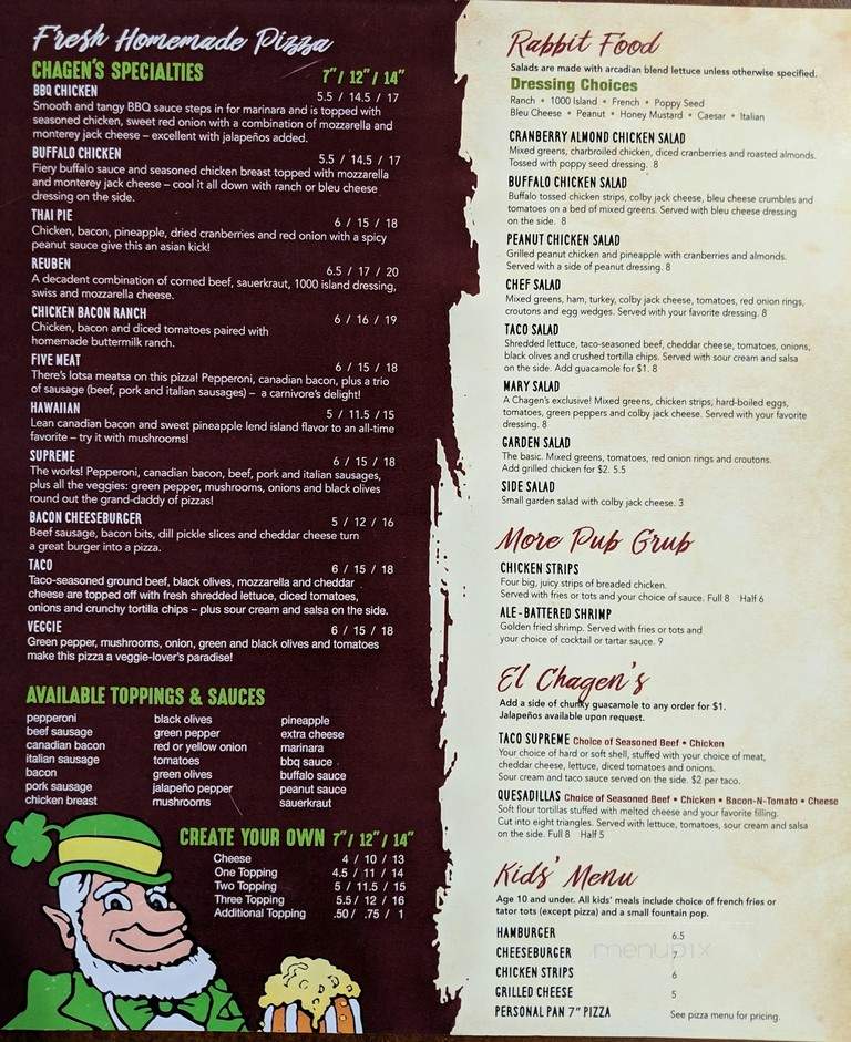 Chagen's Pub Eatery & Bottle - Henning, MN menu_pic