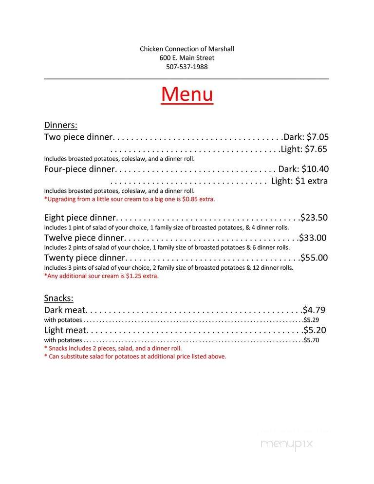 Chicken Connection - Marshall, MN menu_pic