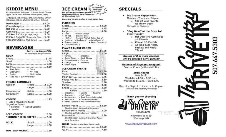 Country Drive-In - Winthrop, MN menu_pic
