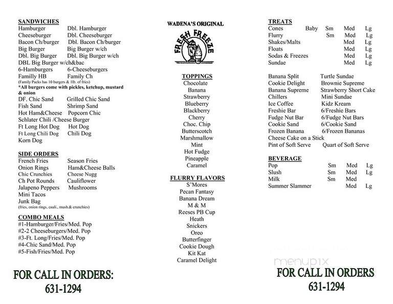 Fresh Freeze - Wadena, MN menu_pic