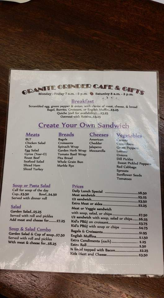 Granite Grinder & Cafe - Granite Falls, MN menu_pic