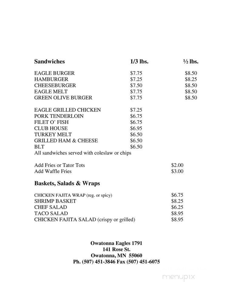 Owatonna Eagles - Owatonna, MN menu_pic
