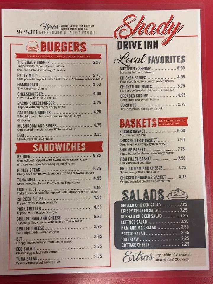 Shady Drive In - Storden, MN menu_pic