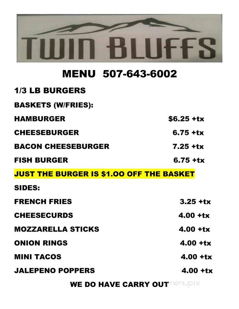 Twin Bluff's Tavern & Grill - Winona, MN menu_pic