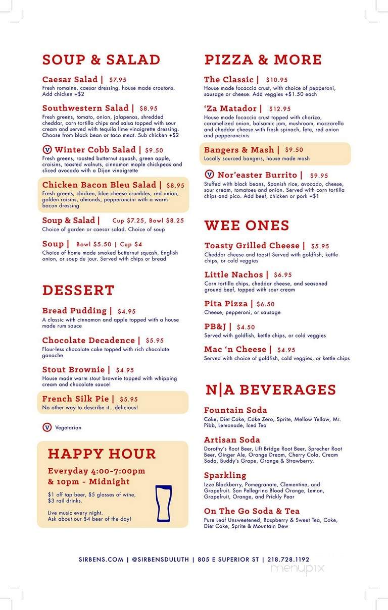 Sir Benedict's Tavern - Duluth, MN menu_pic
