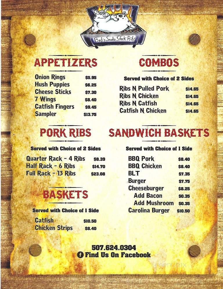 Bob's Smoke Stack Ribs Down - Rochester, MN menu_pic