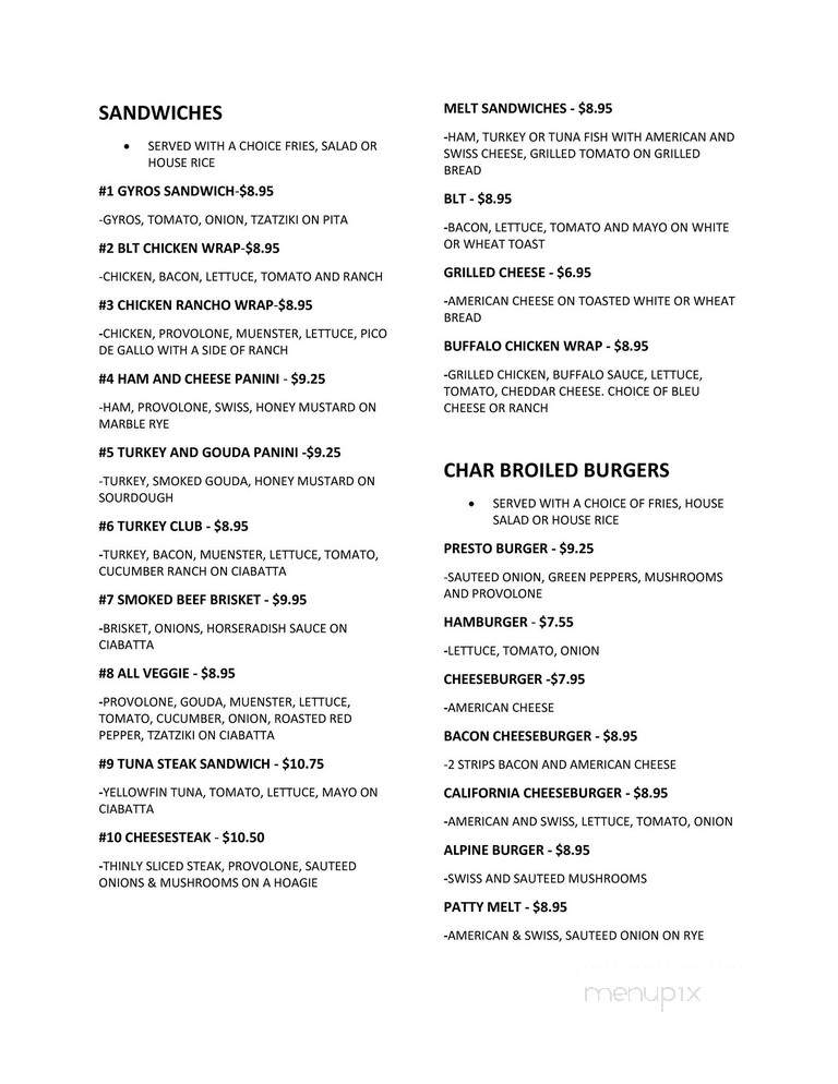 Cafe Presto - Rochester, MN menu_pic