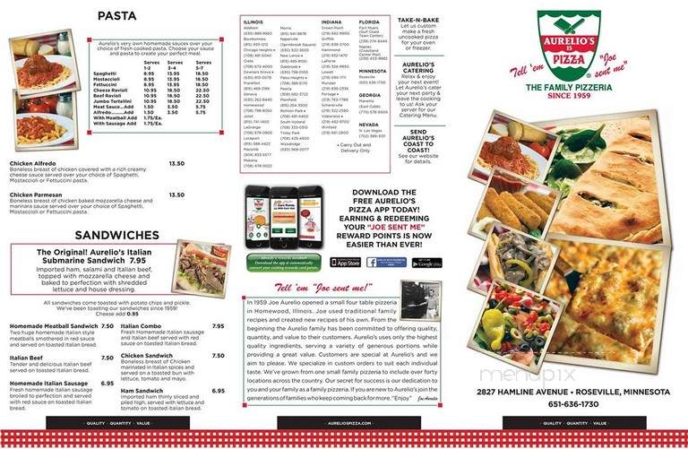 Aurelio's Pizza - Roseville, MN menu_pic