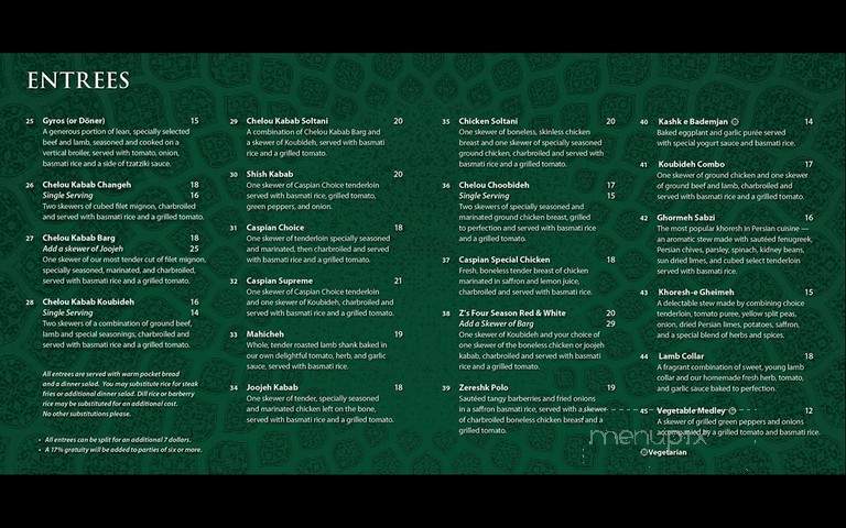 Caspian Bistro Restaurant - Minneapolis, MN menu_pic