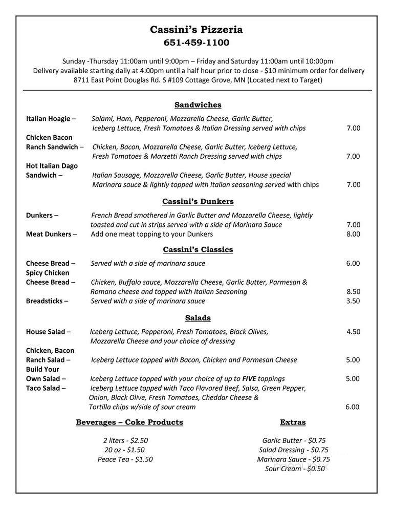 Cassinis - Cottage Grove, MN menu_pic