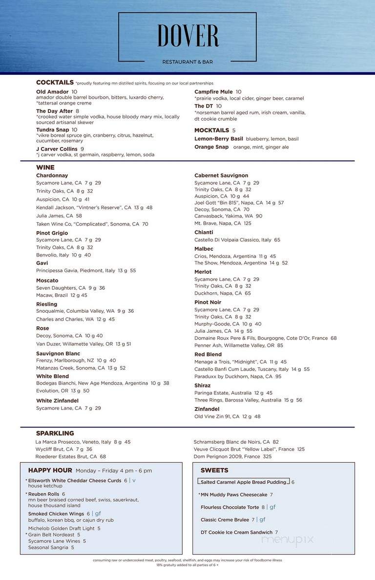 Dover Restaurant & Bar - Minneapolis, MN menu_pic
