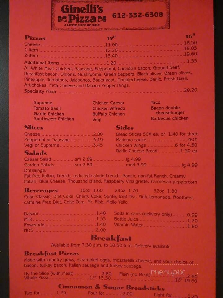 Ginelli's Pizza - Minneapolis, MN menu_pic