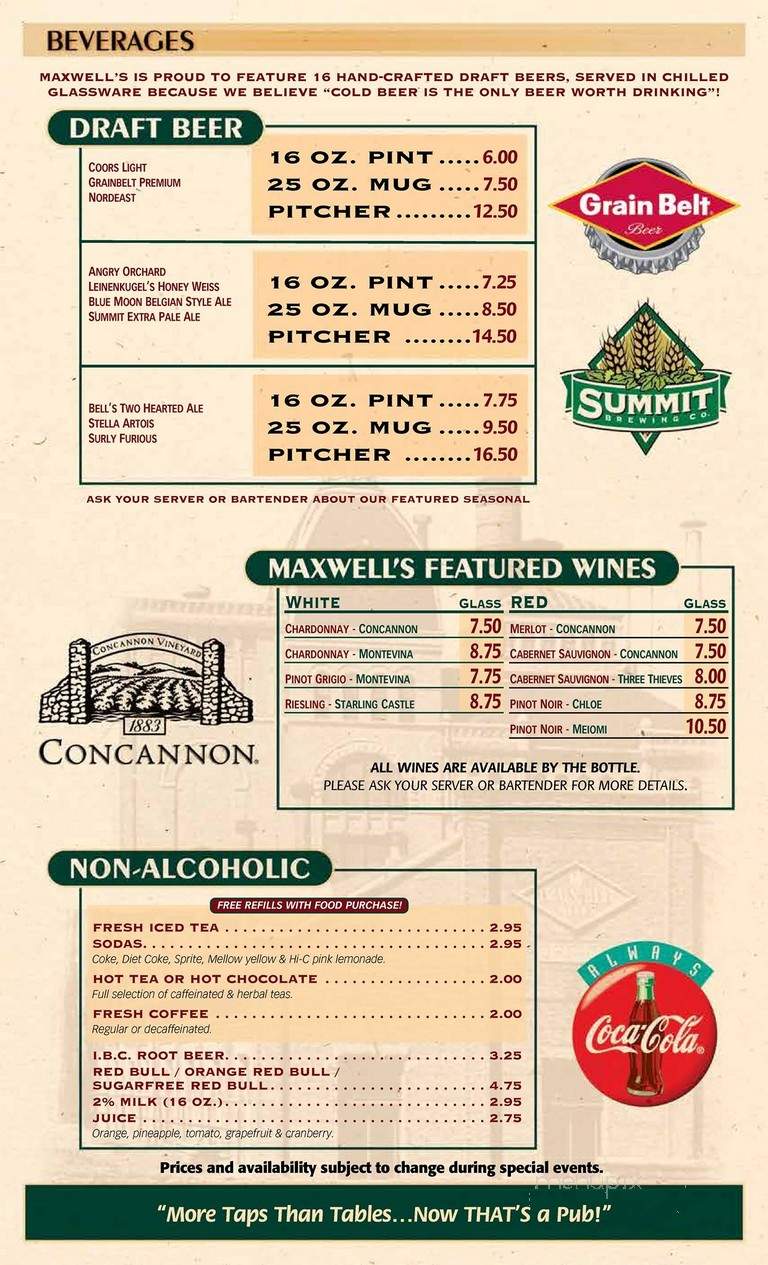 Maxwells - Minneapolis, MN menu_pic