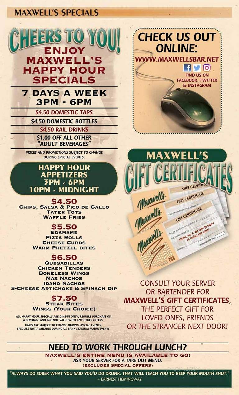 Maxwells - Minneapolis, MN menu_pic