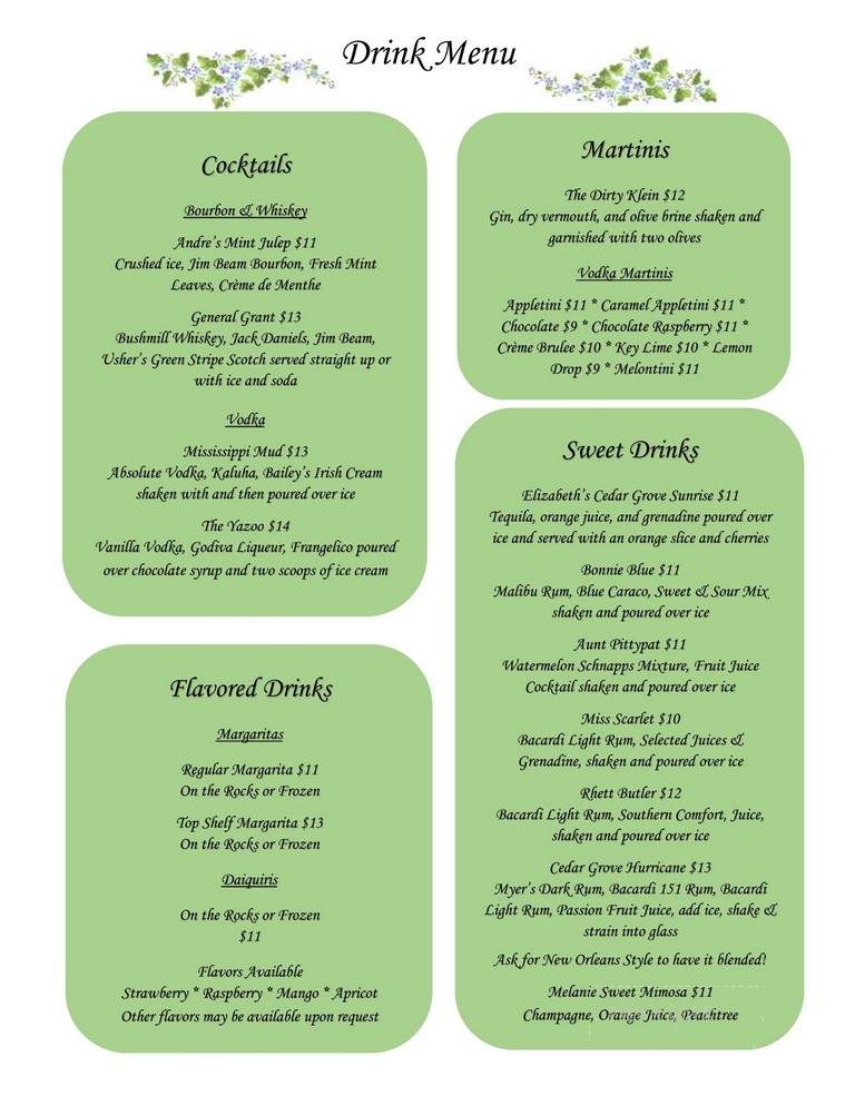 Cedar Grove Inn - Vicksburg, MS menu_pic