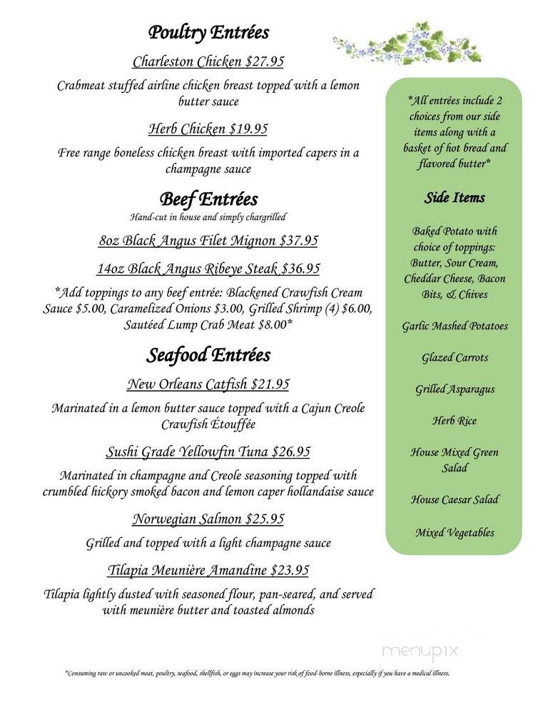 Cedar Grove Inn - Vicksburg, MS menu_pic