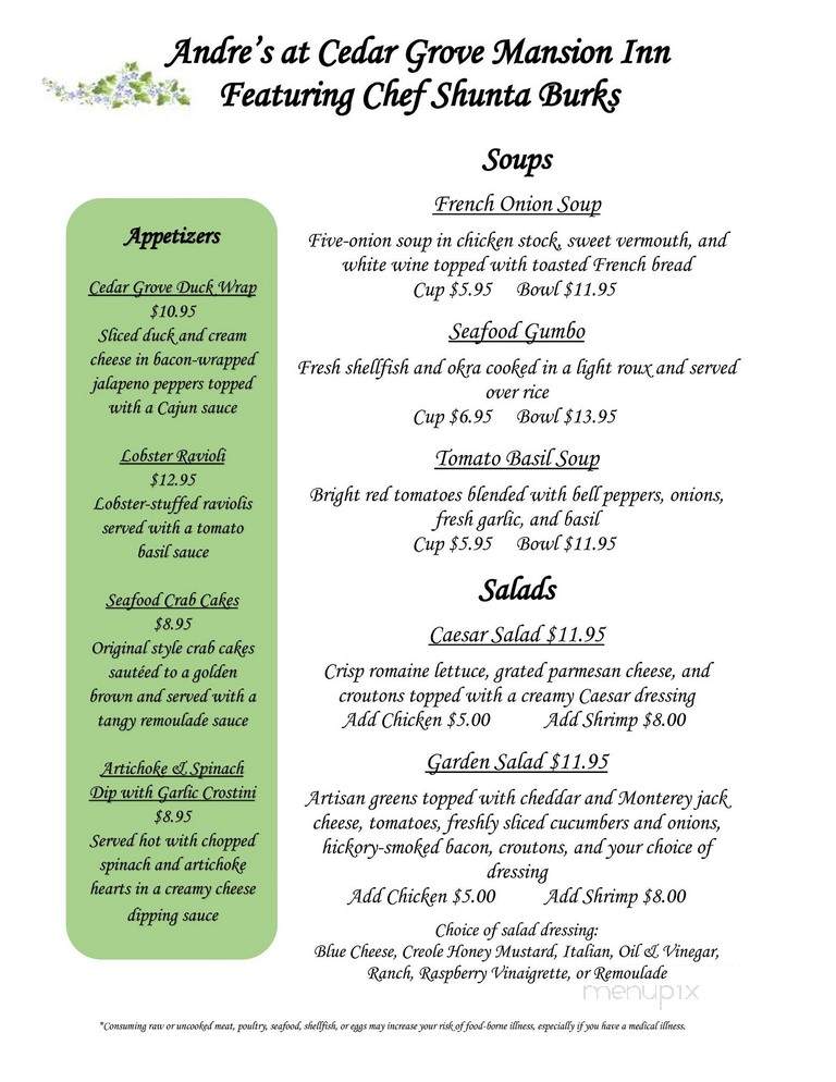 Cedar Grove Inn - Vicksburg, MS menu_pic