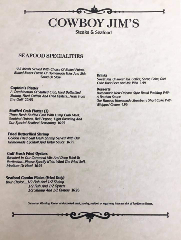 Cowboy Jim's Riverside Restaurant - Collins, MS menu_pic