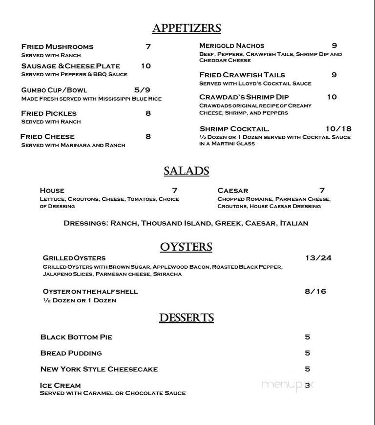 Crawdad's - Merigold, MS menu_pic