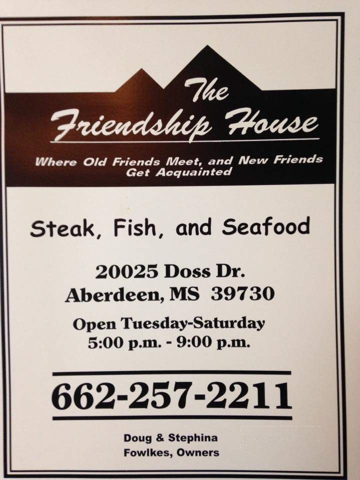 Friendship House Restaurant - Aberdeen, MS menu_pic