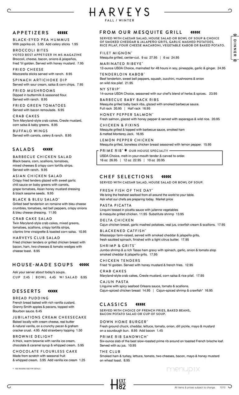 Harvey's - Starkville, MS menu_pic
