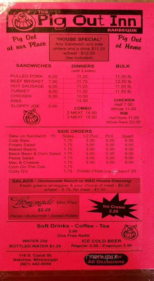 Pig Out Inn Barbeque - Natchez, MS menu_pic