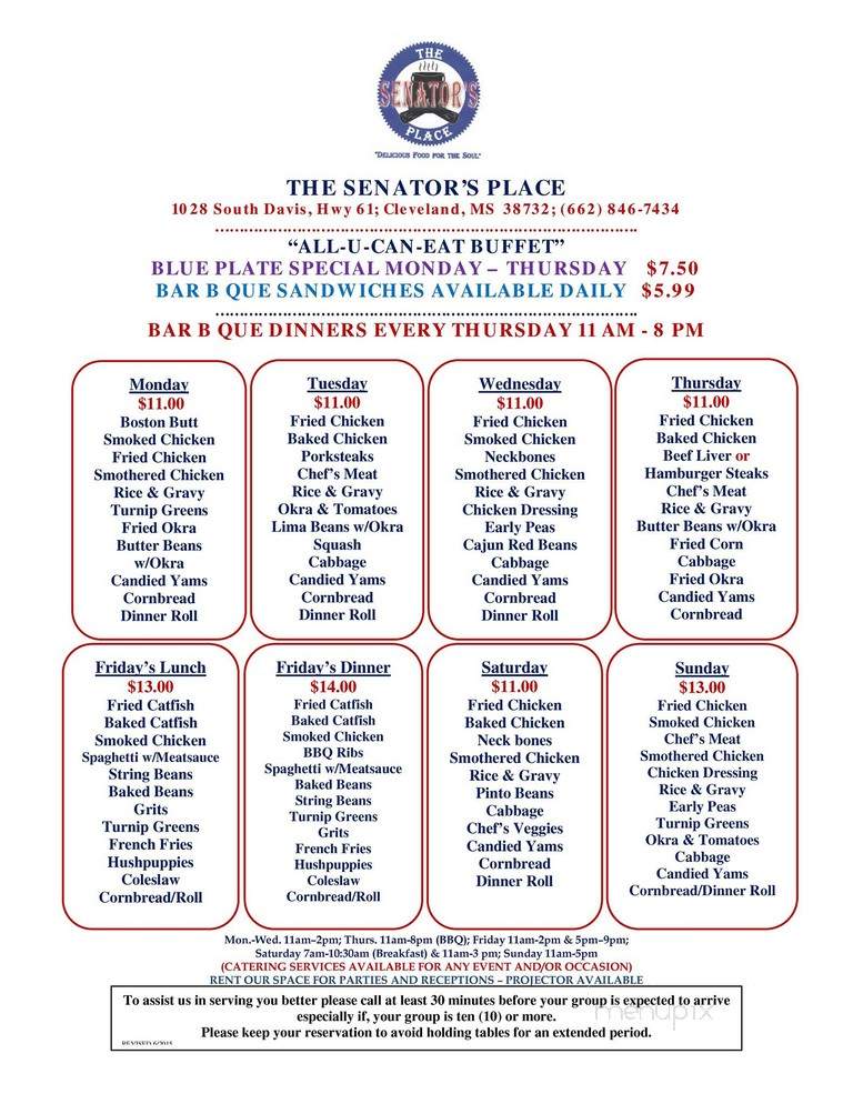 Senator's Place - Cleveland, MS menu_pic