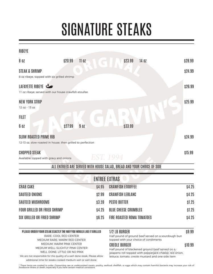 Zack Garvin's Original Steak - Newton, MS menu_pic